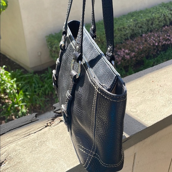 Coach Black Leather pebbled Small Medium Tote Bag - Picture 6 of 11